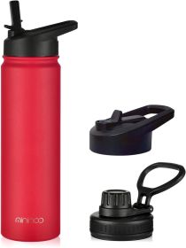 24 oz Insulated Water Bottle with Straw Lid, Stainless Steel Double Wall Vacuum, Leak Proof, BPA Free, Keep Cold for 24H & Hot for 12H(Red)