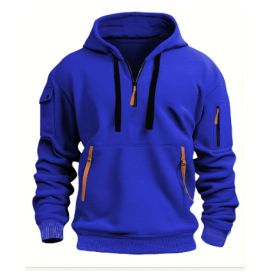 Dropped Shoulder Hooded Sweatshirt Men's Women's Plus Size Loose Pullover Fashion Sweatshirt (Option: Blue-L-1pcs)