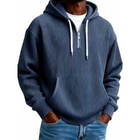 Men's Solid-Colored Corduroy Long-Sleeve Hoodie For Sports And Casual Wear (Option: Navy Blue-S)