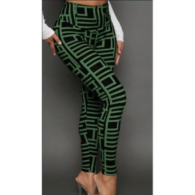 Casual Women Geometric Print Knitted Leggings (Option: Green-3XL)