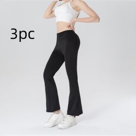 Ladies Mid Waist Abdominal-shaping Slimming Cropped Pants Casual Pocket Bootcut Trousers (Option: Black 3PC-XL)