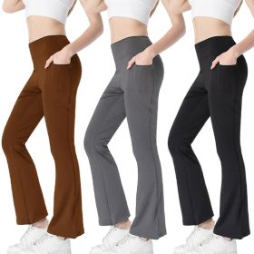 Ladies Mid Waist Abdominal-shaping Slimming Cropped Pants Casual Pocket Bootcut Trousers (Option: Set-XL)