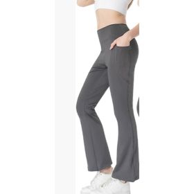 Ladies Mid Waist Abdominal-shaping Slimming Cropped Pants Casual Pocket Bootcut Trousers (Option: Dark Gray-M)