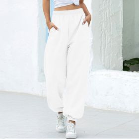 High waist casual track pants (Option: White-M)