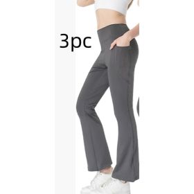 Ladies Mid Waist Abdominal-shaping Slimming Cropped Pants Casual Pocket Bootcut Trousers (Option: Dark Gray 3PC-S)