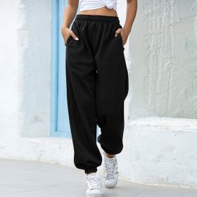 High waist casual track pants (Option: Black-L)