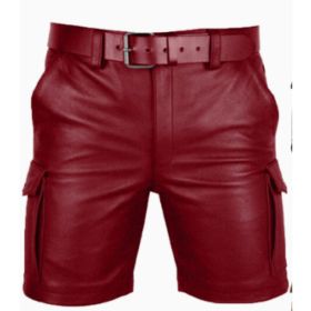 New Product Best-selling Hot Sale Solid Color PU Casual Men's Short Leather Pants Shorts (Option: Red-L)