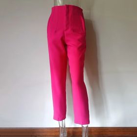 Pleated Casual High Waist Pure Color Slim-fit Basic Pants (Option: Rose red-S)