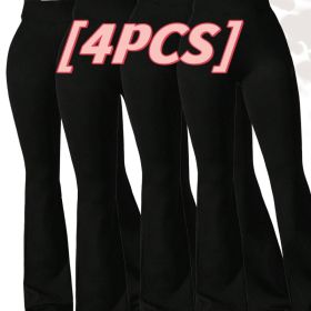 4pcs High-Waisted Flare Sharkskin Leggings Slim Fit, Lightweight & Sculpting Yoga Pants (Option: Fourday striped black-4pcs-S)