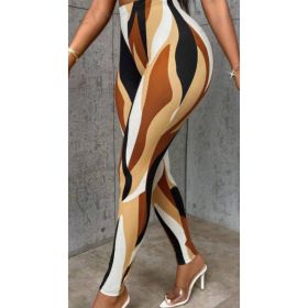 Casual Colorblock Slim Fit Stretchy Random Printed Leggings (Option: Brown-3XL)