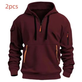 Dropped Shoulder Hooded Sweatshirt Men's Women's Plus Size Loose Pullover Fashion Sweatshirt (Option: Wine Red-4XL-2pcs)