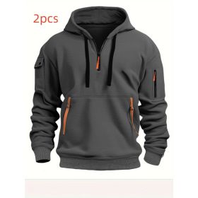 Dropped Shoulder Hooded Sweatshirt Men's Women's Plus Size Loose Pullover Fashion Sweatshirt (Option: Dark Gray-XL-2pcs)