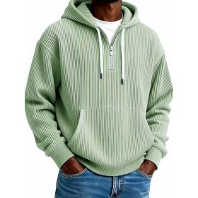 Men's Solid-Colored Corduroy Long-Sleeve Hoodie For Sports And Casual Wear (Option: Gray Green-S)