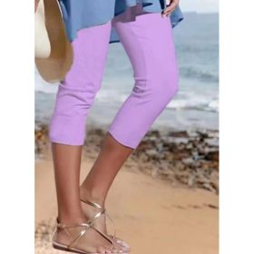 Summer Women's Plain Casual Leggings (Option: Purple-S)