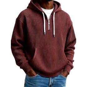 Men's Solid-Colored Corduroy Long-Sleeve Hoodie For Sports And Casual Wear (Option: Wine Red-S)