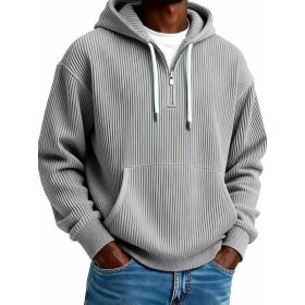 Men's Solid-Colored Corduroy Long-Sleeve Hoodie For Sports And Casual Wear (Option: Gray-S)