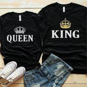 King Queen Crown Print Couple T Shirt Lovers Short Sleeve O Neck Loose Tshirt Fashion Woman Man Tee Shirt Tops Clothes (Color: queen, size: XL)