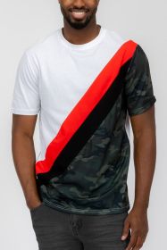 SHORT SLEEVE CAMO COLOR BLOCK TSHIRT (Color: White, size: L)