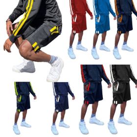 Two Stripe Cargo Pouch Shorts (Color: black lime, size: XL)