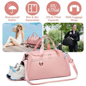 Gym Duffle Bag with Shoe Compartment & Wet Pocket 37L Waterproof Sports Travel Bag for Men Women Carry On Weekender Overnight Tote with Adjustable Sho (Color: Pink)