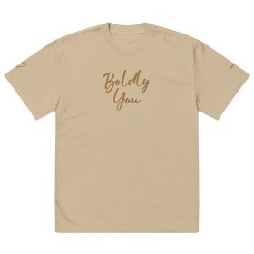 Boldly You Oversized faded t-shirt with Old Gold Embroidery | Oversized T-shirt (Color: Faded Khaki, size: XL)