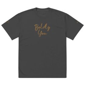 Boldly You Oversized faded t-shirt with Old Gold Embroidery | Oversized T-shirt (Color: Faded Black, size: 2XL)