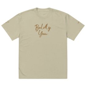 Boldly You Oversized faded t-shirt with Old Gold Embroidery | Oversized T-shirt (Color: Faded Eucalyptus, size: 2XL)