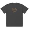 Boldly You Oversized faded t-shirt with Old Gold Embroidery | Oversized T-shirt
