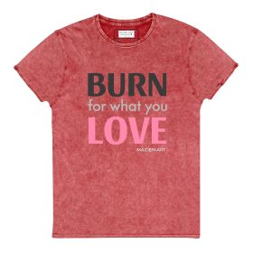 Burn for What You Love Denim T-Shirt (Color: Garnet Red, size: L)
