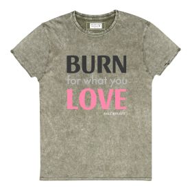 Burn for What You Love Denim T-Shirt (Color: Dark Army Green, size: L)
