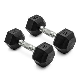 5lb 8lb 10lb 12lb 15lb Coated Rubber Hex Dumbbell, Pair of 2 (actual weight: 15lb)