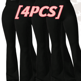 4pcs High-Waisted Flare Sharkskin Leggings – Slim Fit, Lightweight & Sculpting Yoga Pants (Color: Four-day striped black, size: XXL)