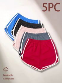 High Waist Drawstring Lounge Shorts – Summer Casual Loose Fit Cotton Shorts for Women (colore: A set of five colors, size: XL)