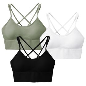 3Packs Women Cross Back Sport Bras Padded Strappy Medium Support Bras Sexy Fitness Tank Tops with Removable Pads for Gym Yoga Workout Running (Color: Multi, size: small)