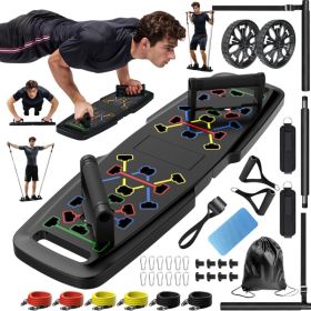 PUsh Up Board,Home Gym,Portable Exercise Equipment,Pilates Bar And 20 Fitness Accessories With Resistance Bands And Ab Roller Wheel,Full Body Workout (Option: Black)