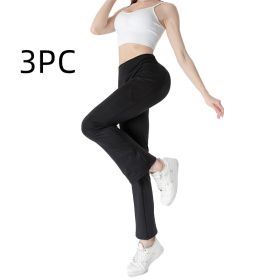 Ladies Mid Waist Abdominal-shaping Slimming Cropped Pants Casual Pocket Bootcut Trousers (Option: SetB-L)