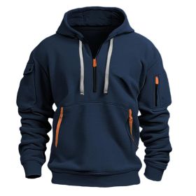 Dropped Shoulder Hooded Sweatshirt Men's Women's Plus Size Loose Pullover Fashion Sweatshirt (Option: Navy Blue-M-1pcs)