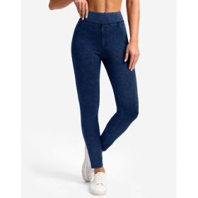 High Waist Slimming Hip Raise Tight Double Pocket Sports Casual Ankle Banded Pants (Option: Dark Blue-M)