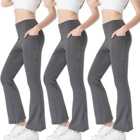 Ladies Mid Waist Abdominal-shaping Slimming Cropped Pants Casual Pocket Bootcut Trousers (Option: SetC-M)
