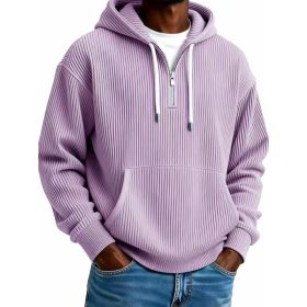 Men's Solid-Colored Corduroy Long-Sleeve Hoodie For Sports And Casual Wear (Option: Purple-3XL)