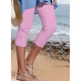Summer Women's Plain Casual Leggings (Option: Pink-L)