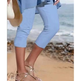 Summer Women's Plain Casual Leggings (Option: Green Blue-L)
