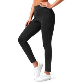 High Waist Slimming Hip Raise Tight Double Pocket Sports Casual Ankle Banded Pants (Option: Black-L)
