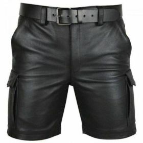 New Product Best-selling Hot Sale Solid Color PU Casual Men's Short Leather Pants Shorts (Option: Black-XXXL)