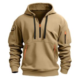 Dropped Shoulder Hooded Sweatshirt Men's Women's Plus Size Loose Pullover Fashion Sweatshirt (Option: Khaki-4XL-1pcs)