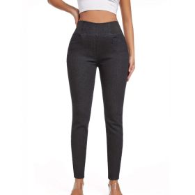 Fleece Padded Jeans Women's Slim Fit All-matching Skinny Pants (Option: Black-L)