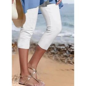 Summer Women's Plain Casual Leggings (Option: White-L)