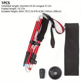 Five Section Folding Trekking Cane For Hiking And Walking - Lightweight 7075 Aluminum, Strong And Durable Outer Lock And High-density EVA Grip, M (Option: 1PackRed)