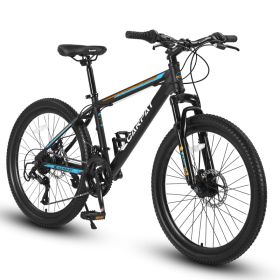 S26102 26 Inch Mountain Bike, Shimano 21 Speeds With Mechanical Disc Brakes, High-Carbon Steel Frame, Suspension Bikes Mountain Bicycle For Teena (Option: Black Blue)